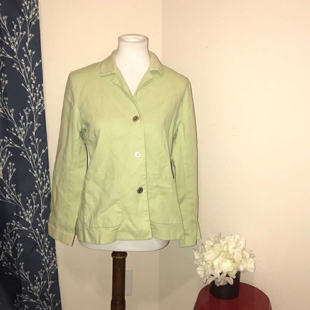 Eileen Fisher Green Snap Front Lightweight Jacket